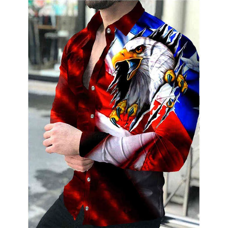 Fashion Luxury Social Men Shirts Rendre le collier boutonné Shirted Wolf Imprimé de loup décontracté sur les vêtements pour hommes CARDIGAN G220511