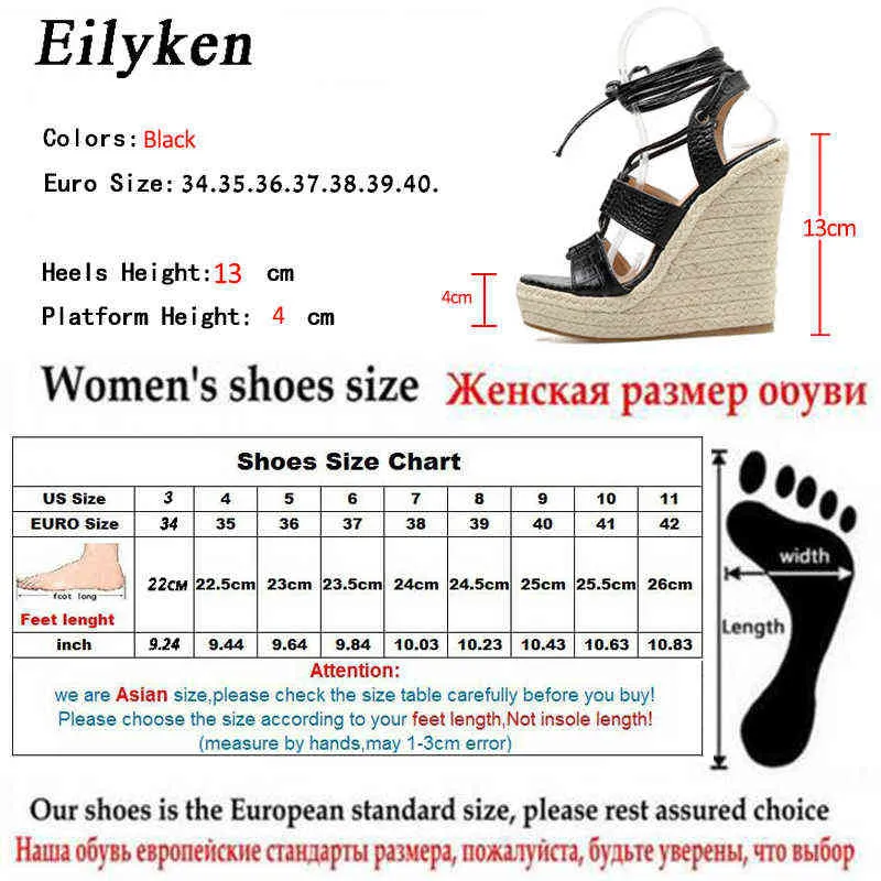 Sandálias Eilyken Serpentina Alta Qualidade Cunhas Sólidas Plataforma Sandálias Peep Toe Lace Up Moda Casual Mulheres Sandálias Tamanho 35 42 220318