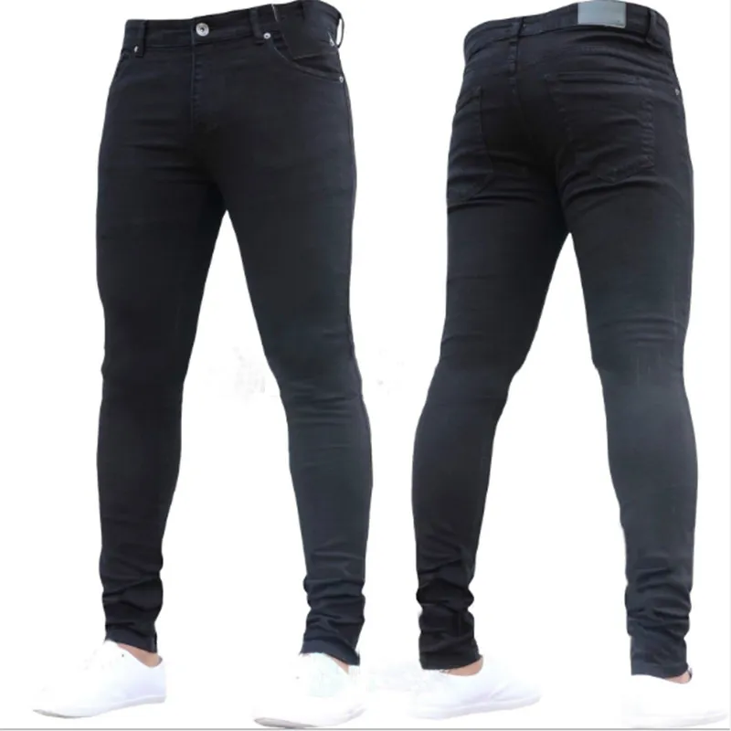 Mens Pants High Waist Zipper Stretch Jeans Casual Slim Fit Trousers Male Plus Size Pencil Denim Skinny for Men 220408