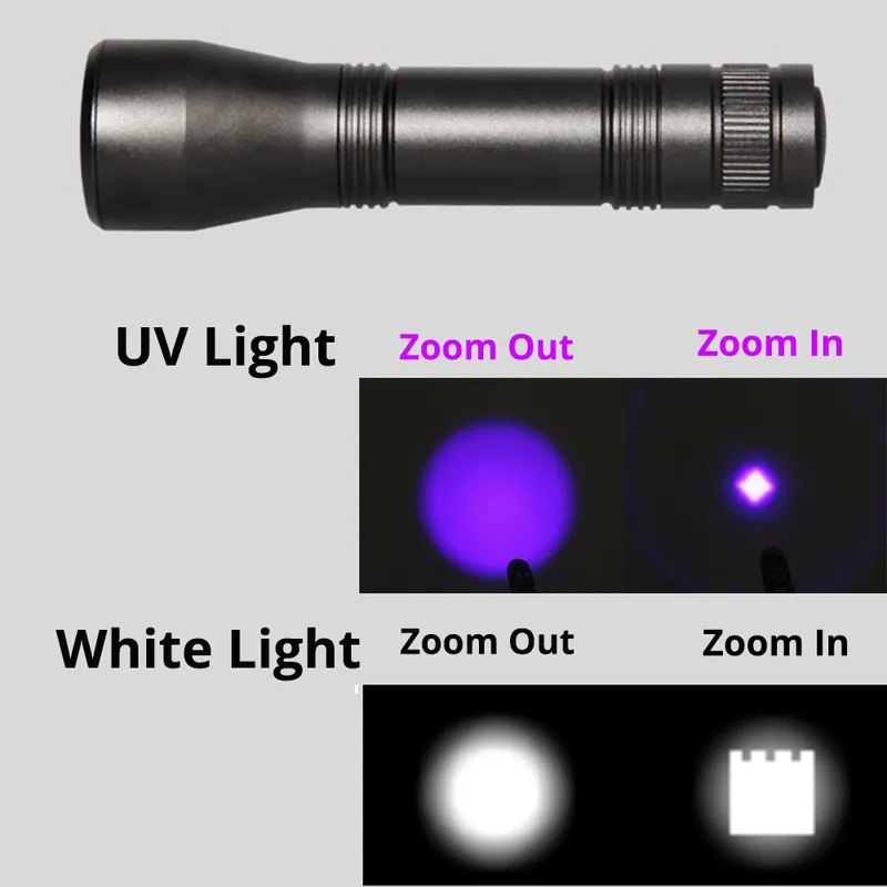 Светодиодный UV Flashlight Ultraviolet Torch 5mode мини -ультрафиолетовый ультрафиолетовый увеличение 395 нм Ultra Violet Light Blacklight Используйте батарею 18650 220601