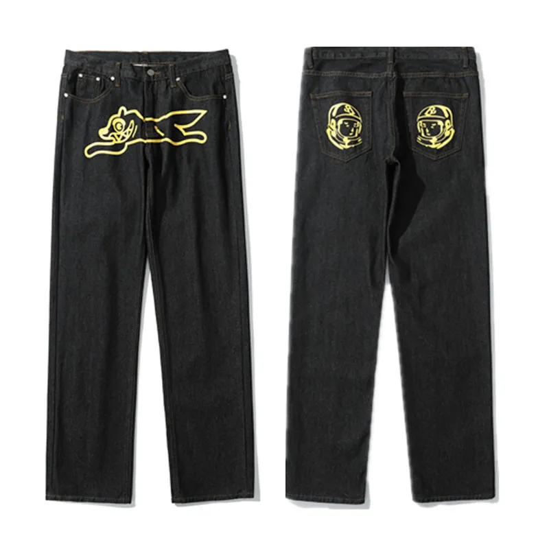 Ropa Dog Print Streetwear Men Hip Hop workowane dżinsy spodnie Y2K Ubrania proste luźne gotowe dżinsowe spodnie pantelones vaqueros 220719