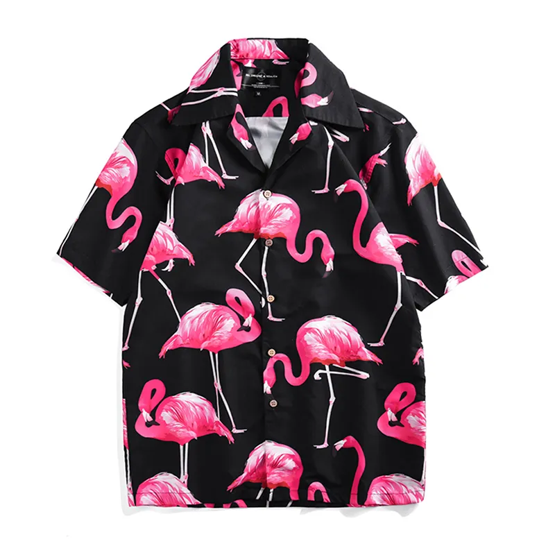 Lose Flamingo Shirt For Men Summer Leisure Vacation Pressure Short Sleeves Size Shirt Couple Casual Tops Hawaiian Shirt