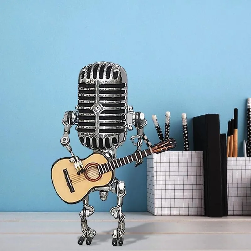 Винтажный микрофон робот лампа играет на гитаре светодиодные светодиоды миниатюры