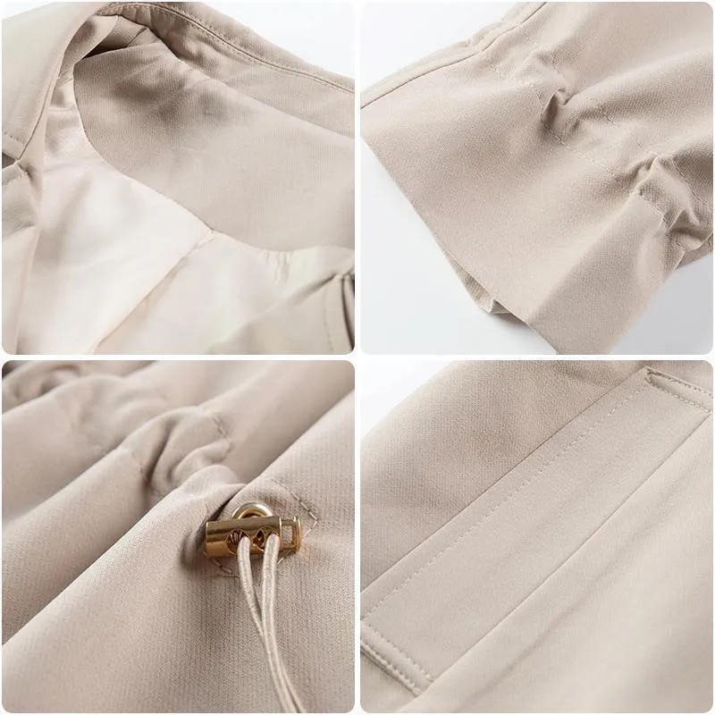 Women Trench Coats Spring Autumn Lapel Double Breasted Drawstring Light Weight Casual Midi Long Ladies Windbreak Coats 220804