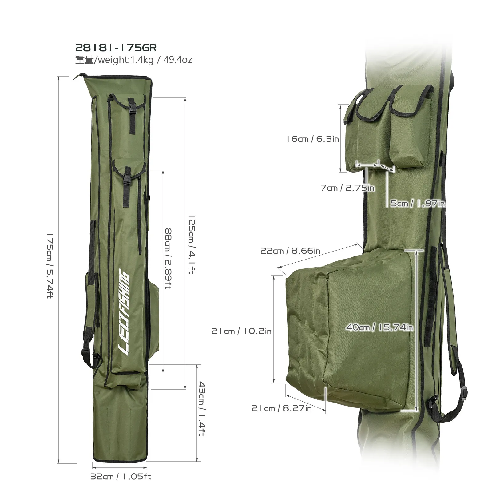 Leo New Arrival Fishing Stod Storage Bag Oxford Cloth Многофункциональная крупная рыболовная рюкзак 175 см 195 см.