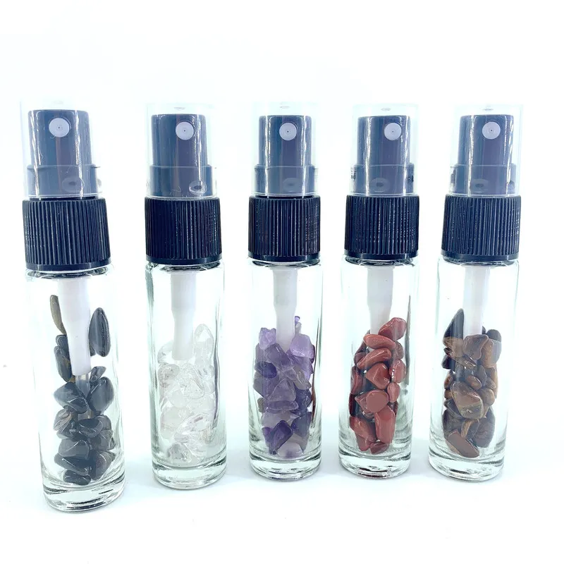 Garraquinha de spray de névoa de quartzo natural de pedras preciosas 10 ml de atomizador para toner de perfume embalagem cosmética de óleo essencial /lote p320