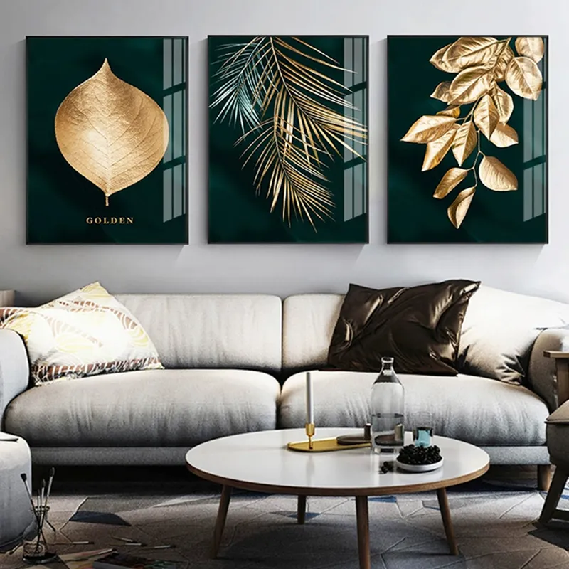 Foglia d'oro Tela Dipinti astratti Wall Art Poster e stampe Immagini decorative soggiorno Nordic Cuadros Home Decor 220716