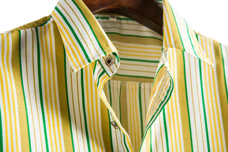 Gelb Gestreiftes Hawaiian Shirt Männer 2022 Marke Slim Fit Kurzarm Strand Aloha Shirts Männer Sommer Urlaub Tops Kleidung Camisas l220704