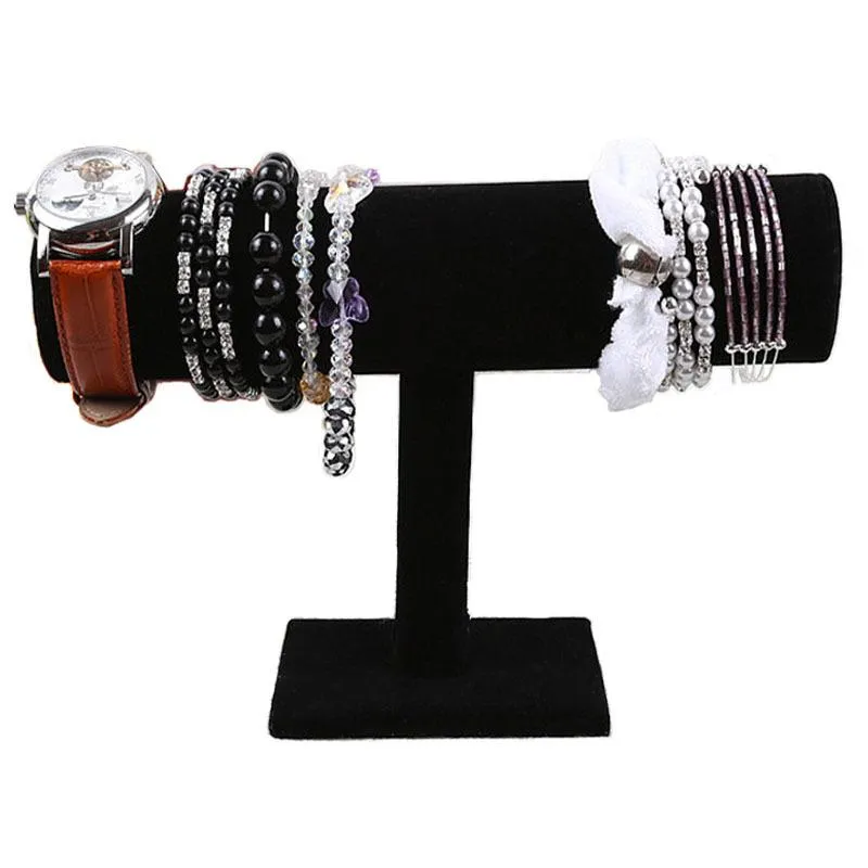 Pochettes à bijoux Sacs Porte-bracelet en velours noir avec support de montre à trois niveaux pour l'organisation et l'affichage des bijoux Organiz286Q