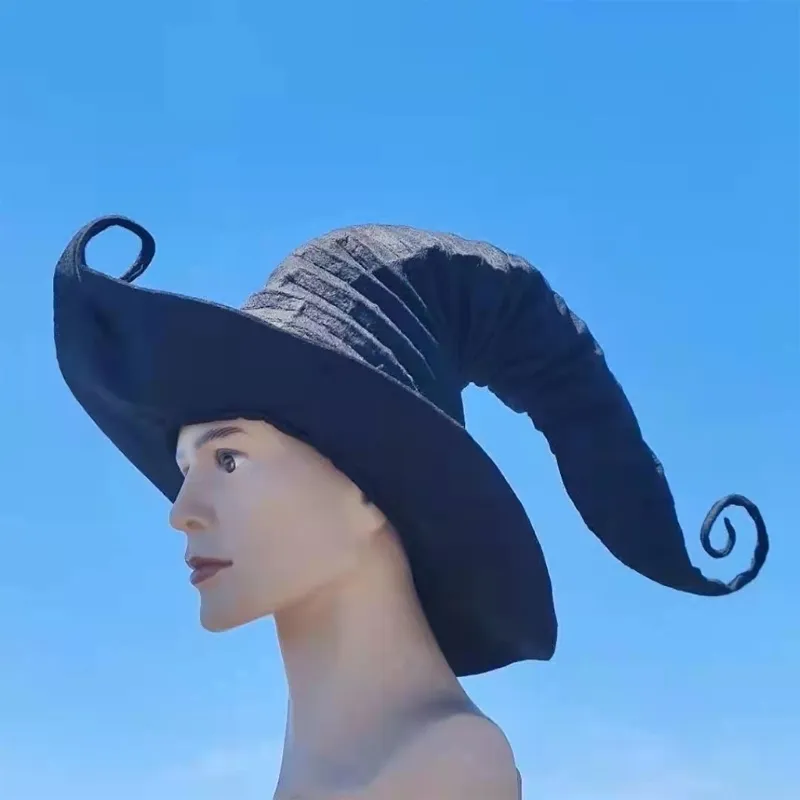 Mode Angled Witch Hat Steeple Wizard Hat Stor Ruched Witch Hat Creative Women Costory för Hallowee 2208127963761