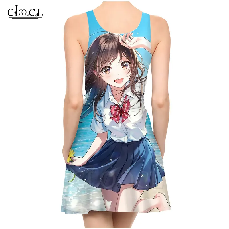 est girl anime 3D print jurk vrouwen zomer casual mouwloze mode feestjurken Vestidos 220617