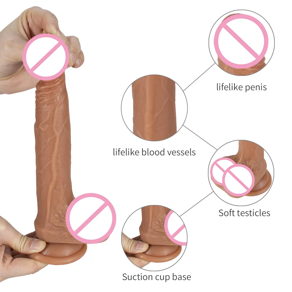 Pênis de simulação de silicone macio Pênis feminino Ferramenta de masturbação Produtos adultos Estimulador de vagina G.