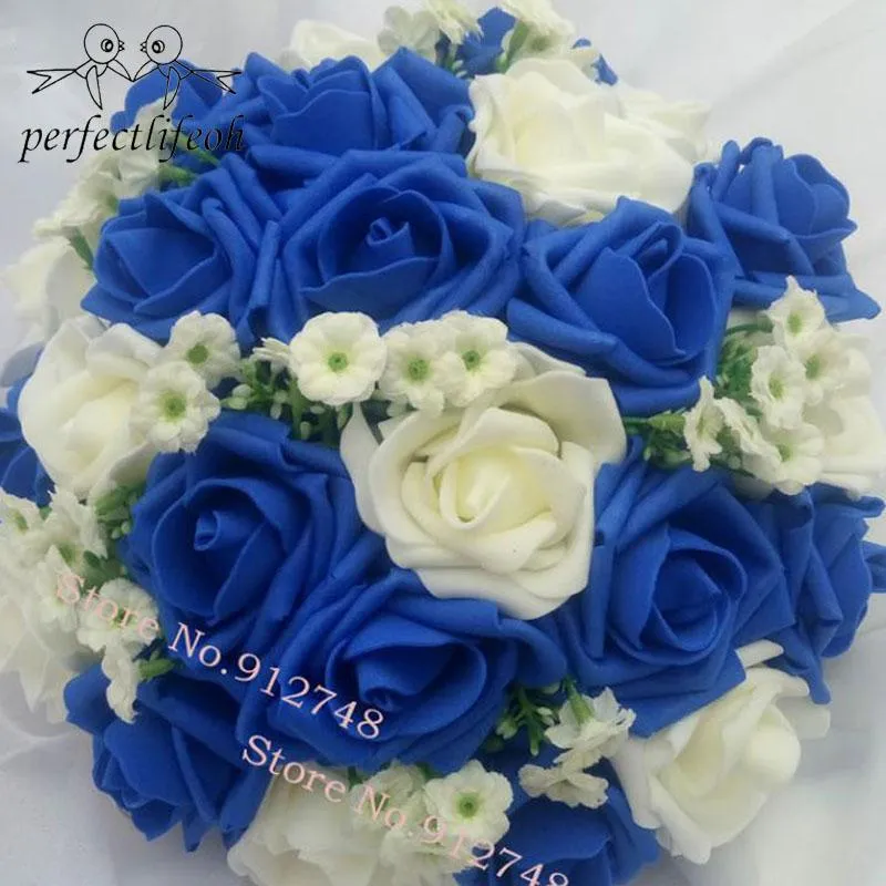 Bröllopsblommor PerfectLifeoh Royal Blue Beautiful Foam Roses Artificial Flower Bride Bouquet Party Decor för dekoration196b