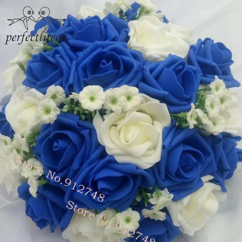 Fleurs de mariage Perfectlifeoh bleu Royal belles Roses en mousse fleur artificielle mariée Bouquet décor de fête pour la décoration 237h