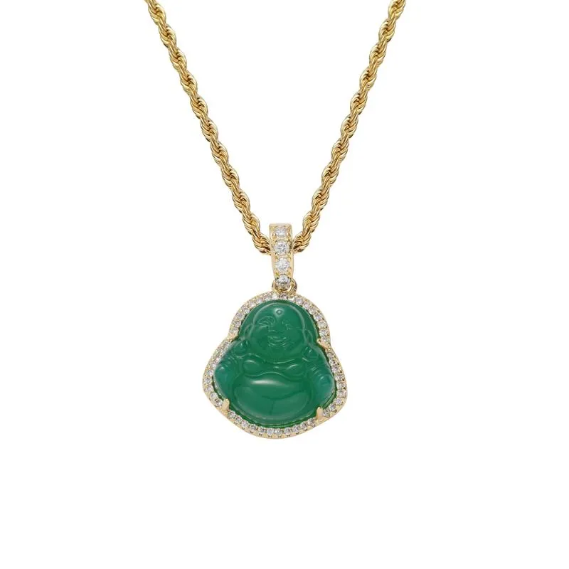 Collane con ciondolo Catena in corda di acciaio inossidabile Micro pavimenta Zircone cubico Collana con pendenti Buddha in pietra naturale verde uomo e donna235e