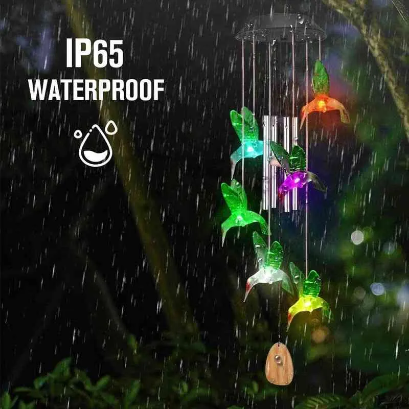 Color Changing Solar Power Wind Chime Hummingbird Butterfly Waterproof Outdoor Christmas Decoration Light For Patio Yard Garden J220531