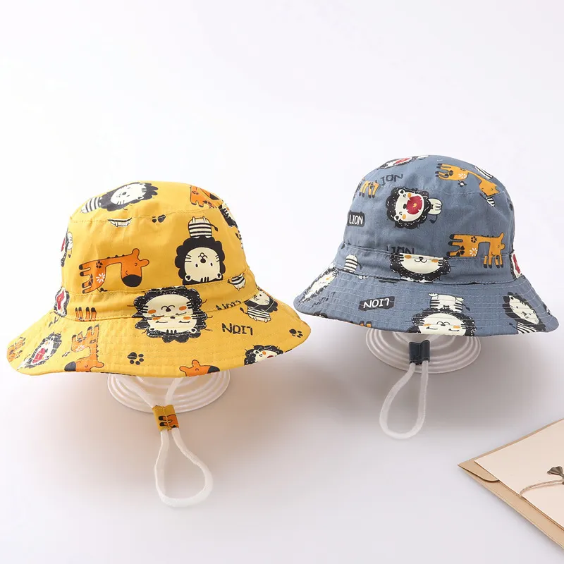 Baby Sun Hat Cartoon Animals Print Boys Girls Bucket Hat For Summer Outdoor Adjustable Kids Children Beach Panama Caps 220611