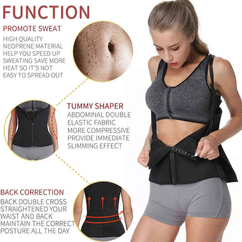 Forme del corpo Neoprene Sauna Gilet il sudore Allenatore in vita Dimagrante Trimmer Fitness Corsetto Allenamento Termo modellante Fascia Shapewear L220802