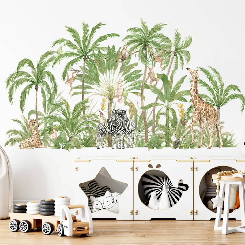 Große Waldtiere Wandaufkleber für Kinderzimmer Jungen Zimmer Schlafzimmer Dekor Tiger Giraffe Tapeten Poster Dschungeldekoration