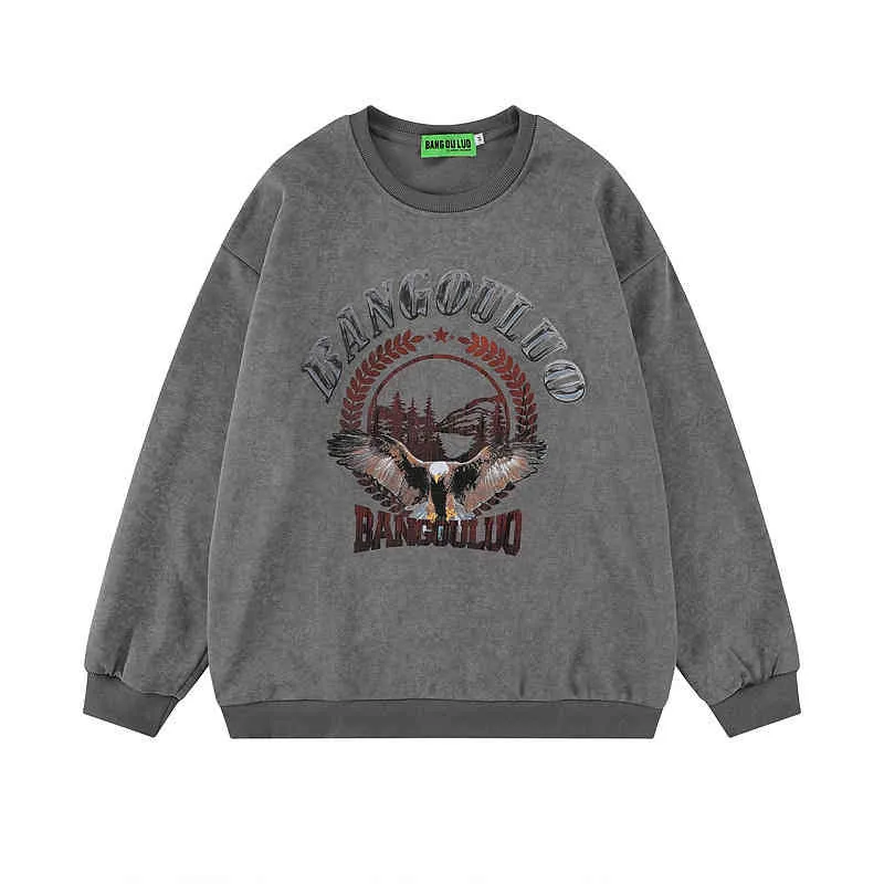 TKPA2022 High Street Tide marka myjona stary sweter męski wiosna i jesienna cienka okrągła szyja T-shirt Guochao Ins