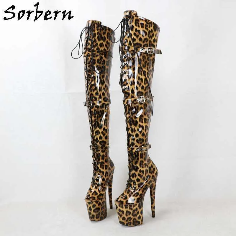 Sorbern léopard cuissardes unisexe bottes bout ouvert bout fermé 3 sangles talons femmes décapant talons pour danseurs de poteau couleurs personnalisées
