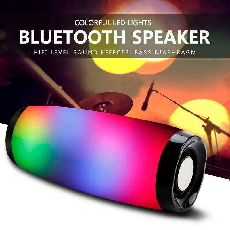 Altoparlante Bluetooth senza fili LED Boom Box portatile esterni Colonna bassi Subwoffer Sound Box con supporto microfono TF FM USB W220316