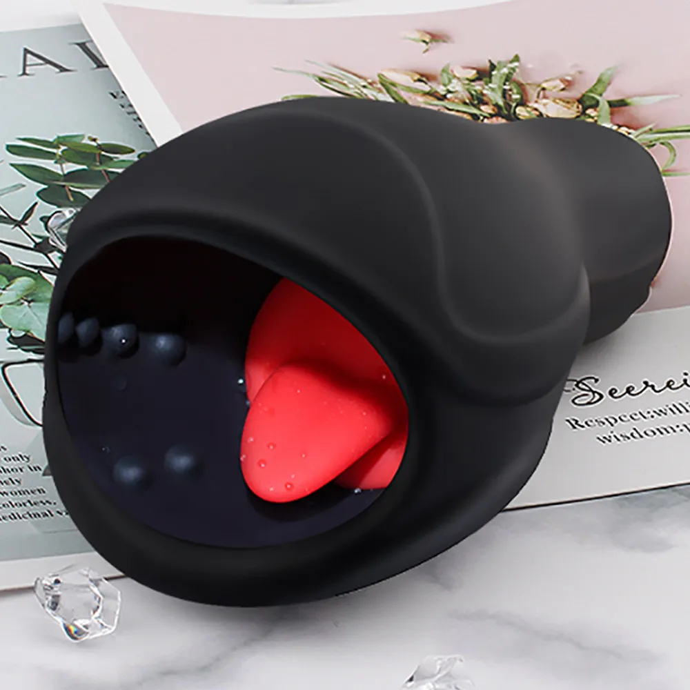 Manlig vibrator 6 Modes Tongue Slicking Glans Massager Endurance Traninig Vuxen Sexiga leksaker för män Masturbator Penis Head Stimulator