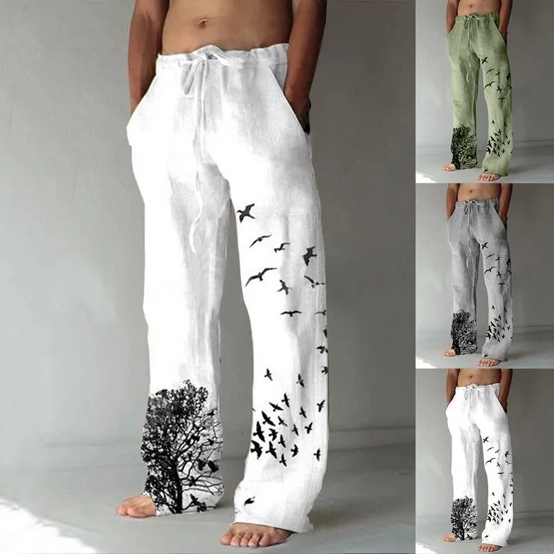 Pantalon de jogging surdimensionné en coton et lin pour hommes, Vintage, Hip Hop, imprimé Avatar, grande taille, jambes larges, 220719