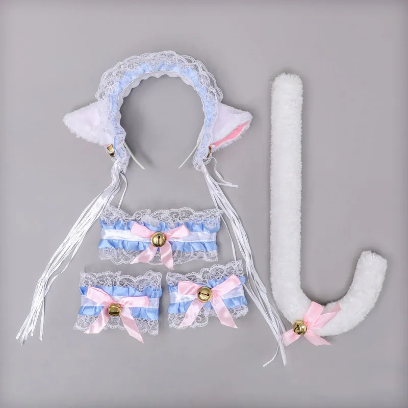 Cosplay Headwear Lo Mother Accessories Maid Lace Cat Tail Ears Pannband Set Accessoires Sexiga leksaker för kvinnor