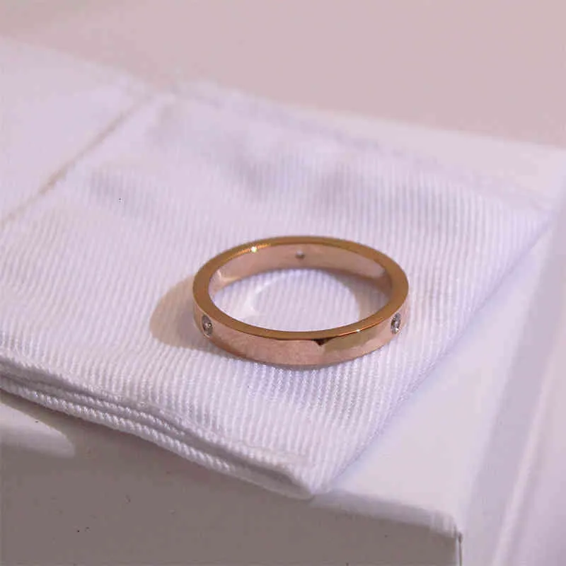 Novo três anel de diamante a anel de titânio aço 18k ouro rosa de ouro simples incrustado casal de casais largo e estreito Dia dos Namorados Presente9524114