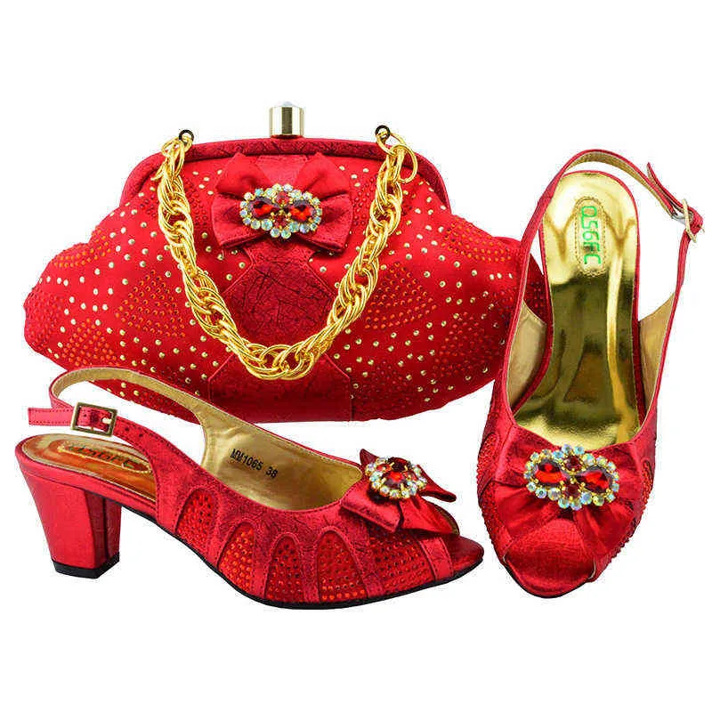 Dress Shoes Red Color Italian Design with Matching Bag High Quality African Nigeria and Shoe Set for Party in Women 220722