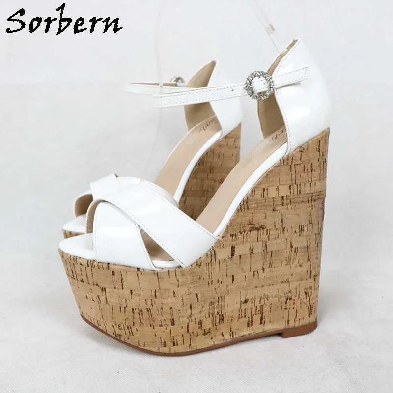 Sorbern blanc brevet sandales compensées à talons hauts femmes chaussures d'été plates-formes talons fétiches talon couvert couleurs personnalisées