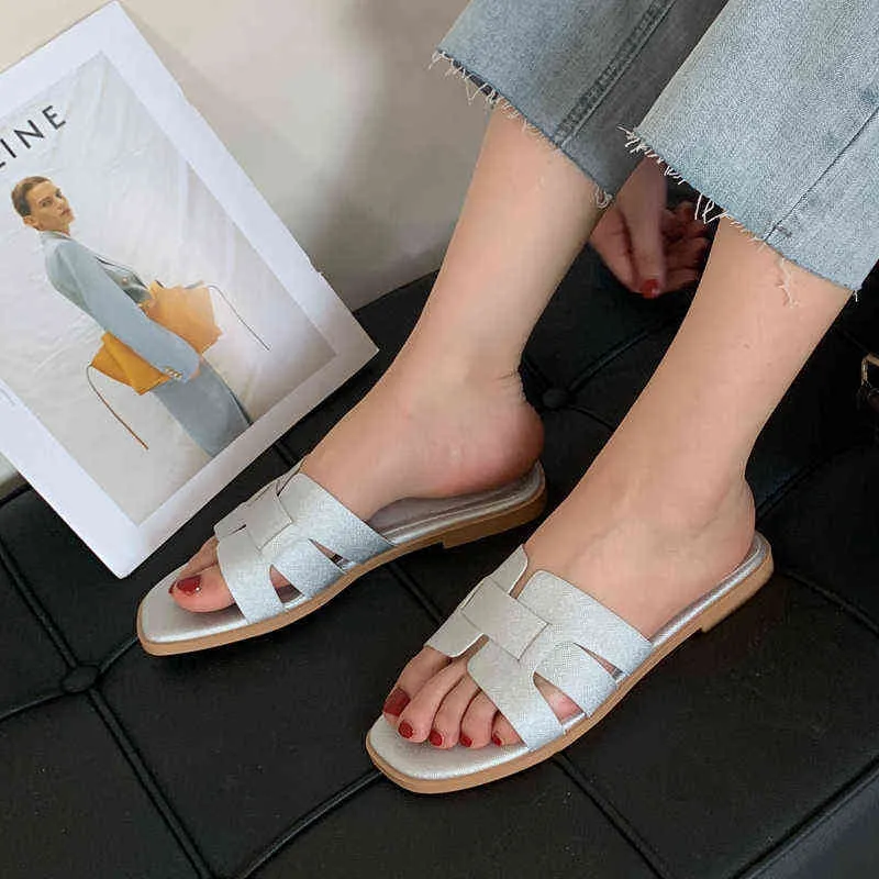 2021 Summer Women Brand tofflor Flat Heel Summer Slides Open Toe Casual Shoes Ladies Leisure Sandal Female Beach Flip Flops G220526