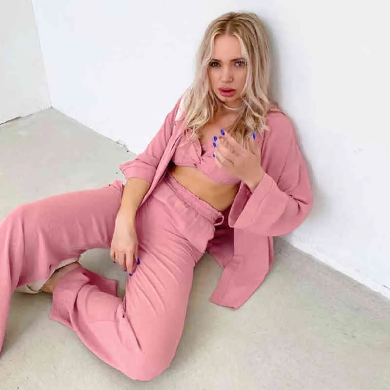 Hiloc Dirbed Sexy Pajamas For Women Bra Set Nightwear Lace Up Bow High Waist Pants Comes Nightgown Winter at Home Suit L220803