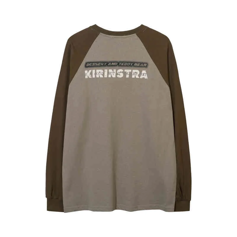 TKPA American High Street kontrastfärg långärmad t-shirt för män och kvinnor lös gata skjorta