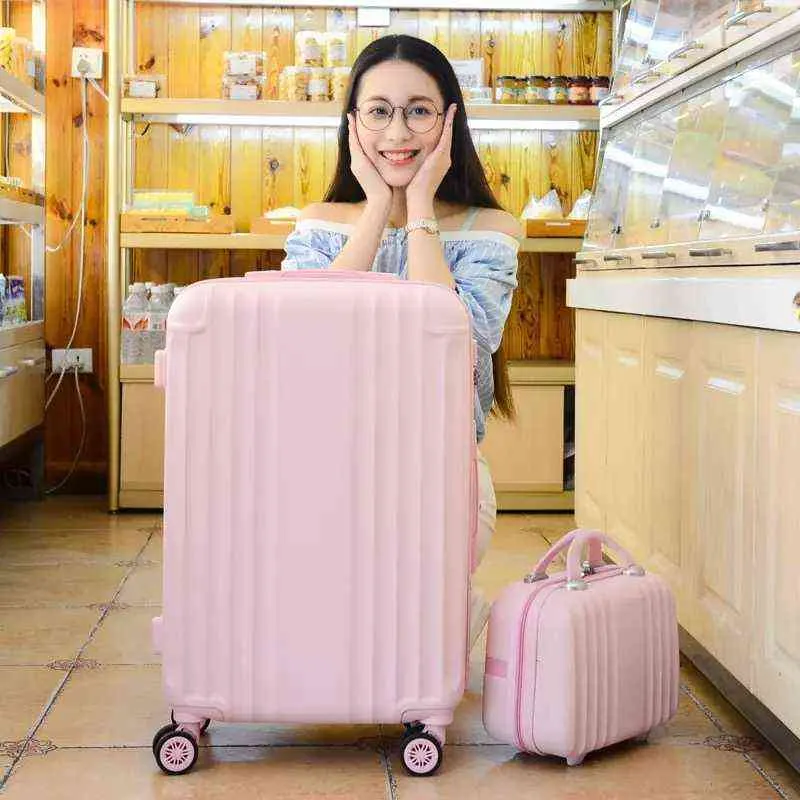 ''インチABSPC荷物セット旅行女性スーツケースオンホイールキャンキャビン化粧品バッグの学生J220708 J220708