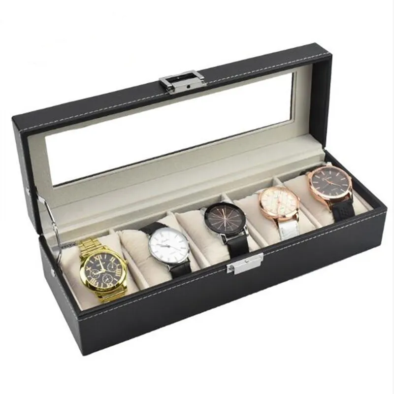 12356 Grids PU Leather Case Holder Organizer Lagring för kvartsklockor smycken lådor Display Gift 220726