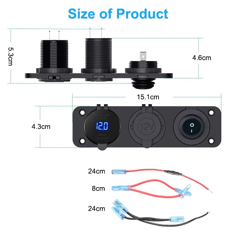 Novo QC 3.0 12V Dupla soquete de carro USB LED Voltímetro Cigarro Torneiro Divulgador Splitter On/Off Rocker Togle para o carro de caminhão