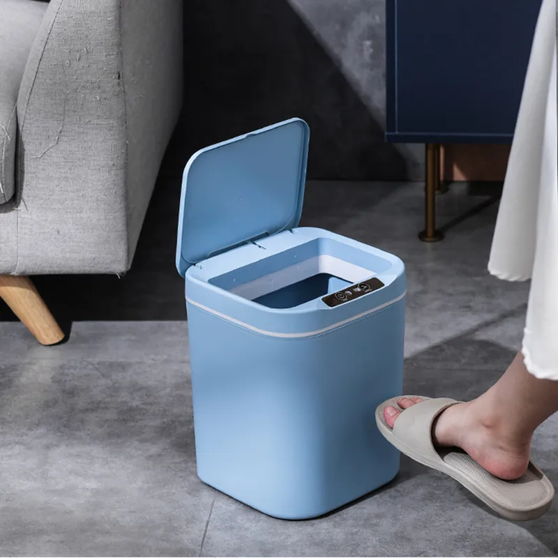 15 / 18L Touch-free Trash Cans Smart Infraröd Motion Sensor Avfall Bin För Kök Badrum Skräpburk Med Lock Billagringslåda 220408