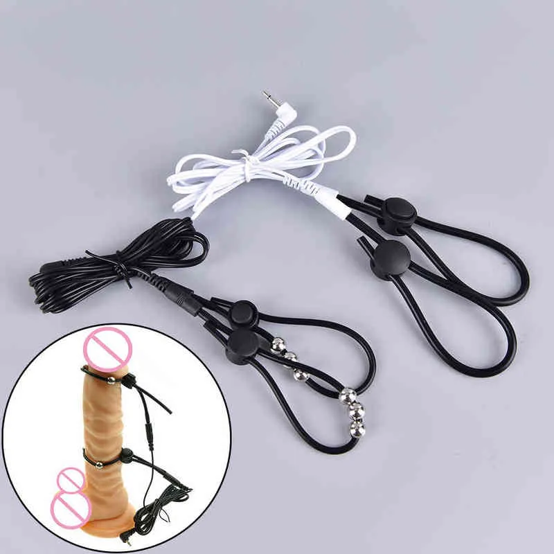 E-STIM Monopolar Conductive Loops Anéis de pau e bola Electro Penis Ring Tubo de borracha dezenas Eletrodes Medical Sex Products L220808