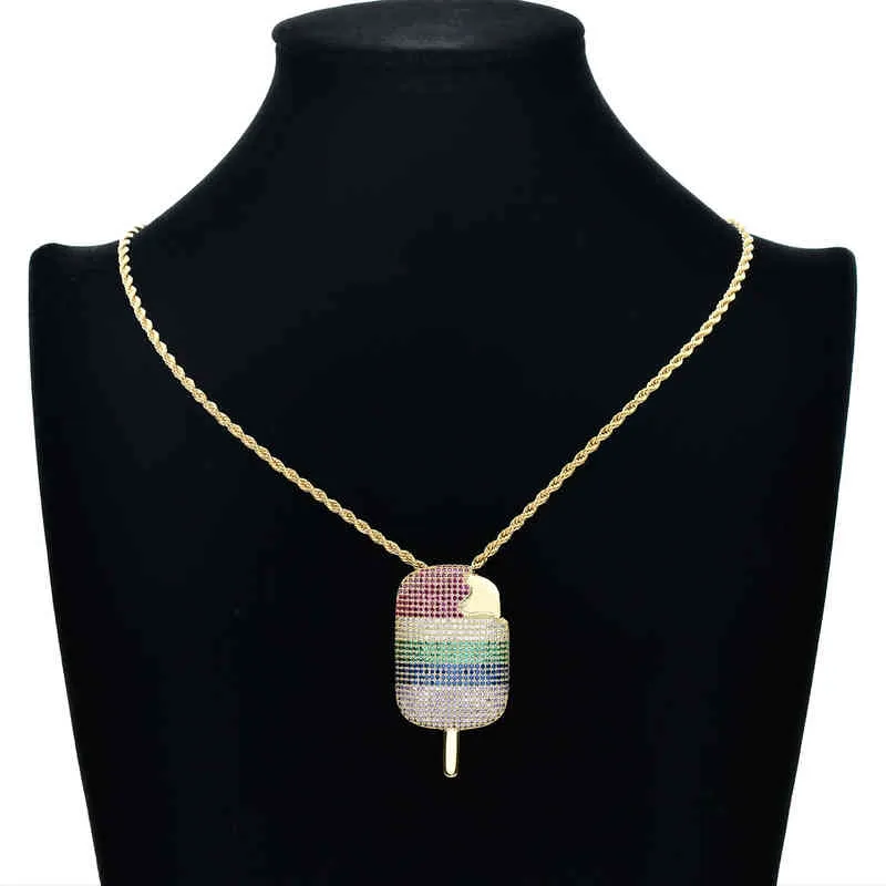 Colorful men's personalized fashion versatile pendant copper set zircon ice cream Necklace Pendant