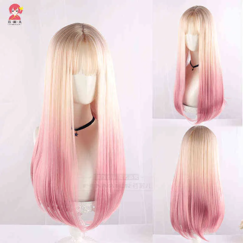 Moja Dress Up Darling Marin Kitagawa Cosplay Wig Pink Gradient Długie włosy Cosplay Lolita Ombre Kostiumy włosów Y220408