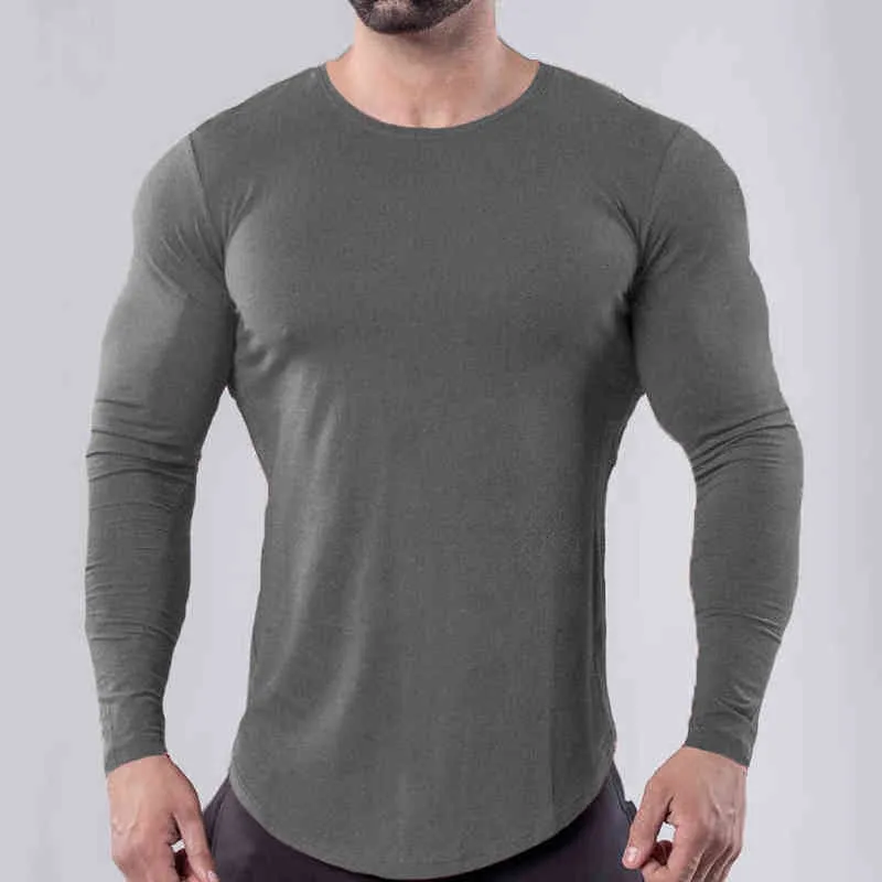 T-shirt da uomo slim manica lunga muscolo solido casual top camicie tee tuta basket corsa allenamento fitness abbigliamento uomo caldo L220704