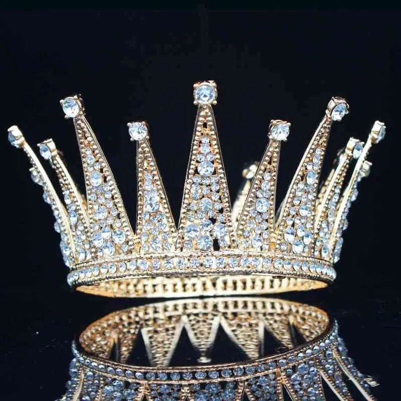 Vintage Crystal Queen King Bridal Tiara Korona Bride Headpiece Ślubne Włosy Biżuteria Akcesoria Kobiety Korowód Prom Włosy Ozdoby AA220323