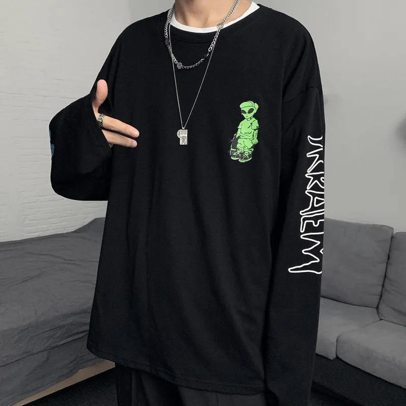 Schwarz Herbst Hip Hop T Hemd Männer Casual Männlichen Japan Coole T-shirt Streetwear Langarm Lustige Gothic T Shirts Coole Oneck tops 220608