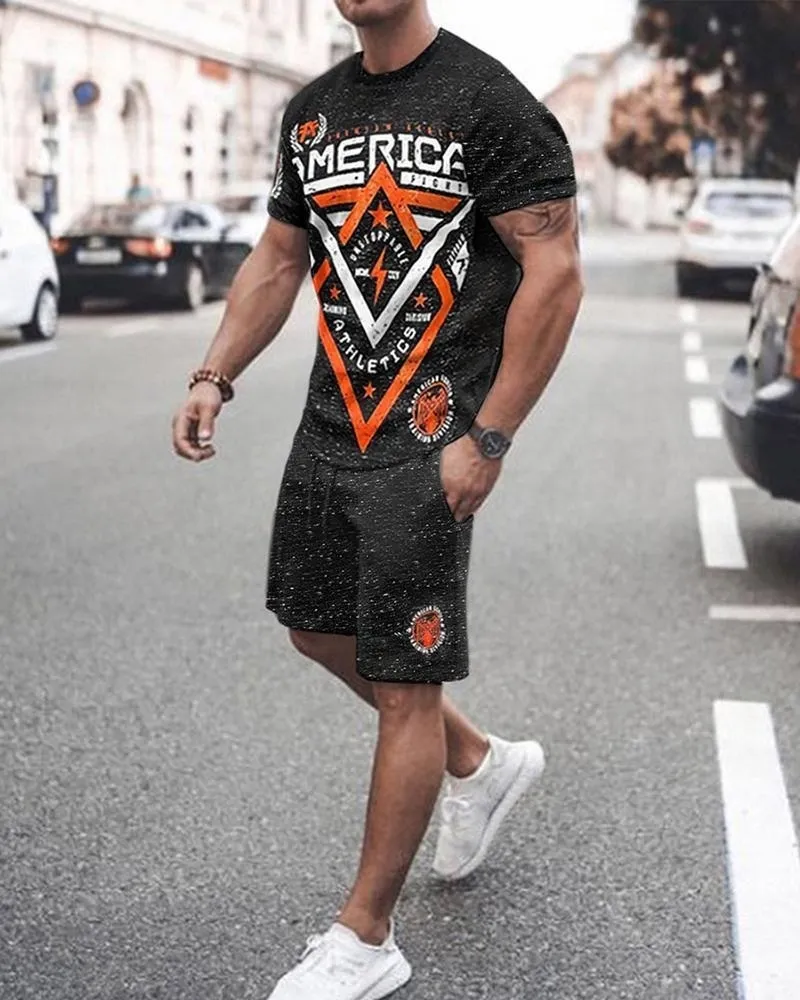 Zomertrend Men Spak Casual Beach Shorts Set 3D Print kleding Graffiti Round Neck T -shirt voor mannen Korte mouw 2 -delige 220613