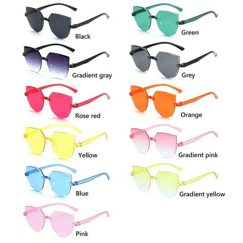 Ladies Cat Ear Solglasögon Frameless Jelly Transparenta Solglasögon Retro All-In-One Ocean Piece Candy Color Solglasögon 2022 Ny Y220427