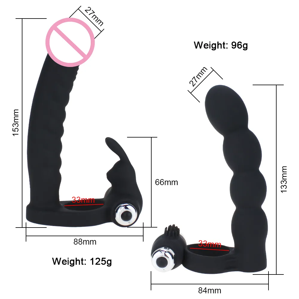 남성 전립선 마사지 이중 침투 진동기 페니스 스트랩 폰 딜도 진동기 끈 고무 거시기 진동 항문 플러그 섹시한 장난감