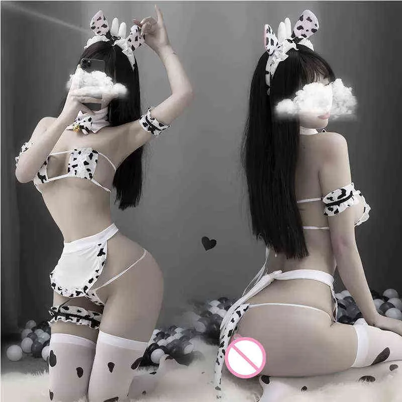 Donne sexy Kawaii Cow Maid Cosplay Lingerie Set Hot Erotic Elastico da notte Flirt Sex Gonna BDSM Abbigliamento sessuale coppie H220425