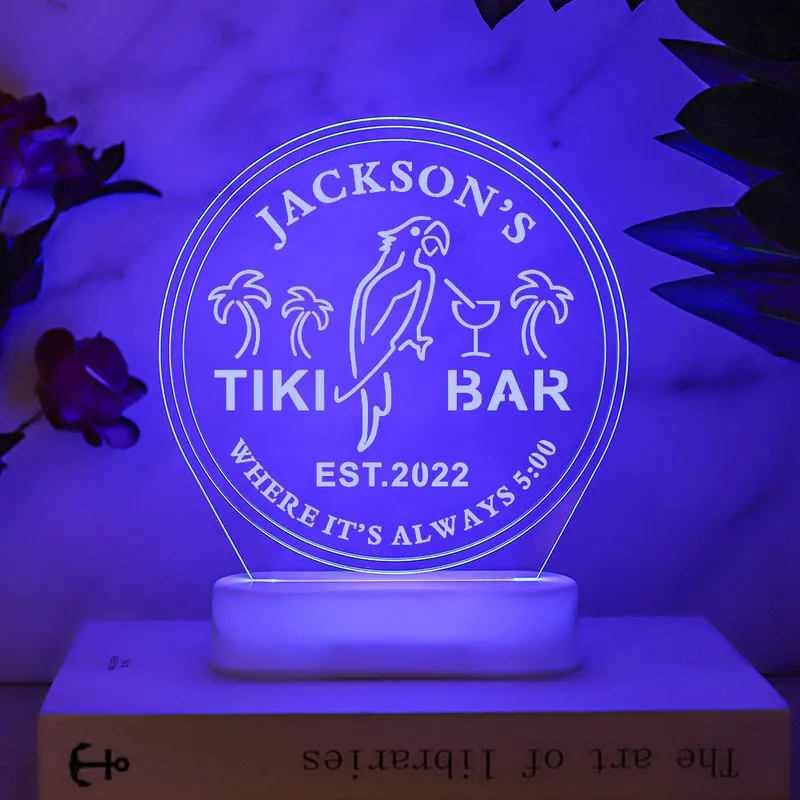 Lampe à LED acrylique personnalisée avec télécommande nom personnalisé Tiki Bar enseigne au néon pour arrière-cour patio plage piscine veilleuse 220623